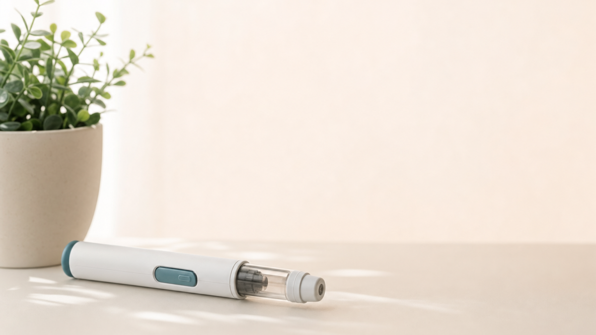 Unbranded [pillar-drug-class] injection pen on a neutral background — WeightLossInjections.com editorial hero