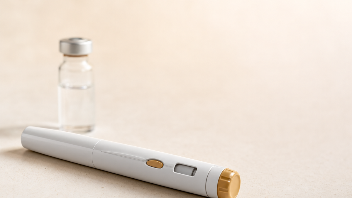 Unbranded [pillar-drug-class] injection pen on a neutral background — WeightLossInjections.com editorial hero