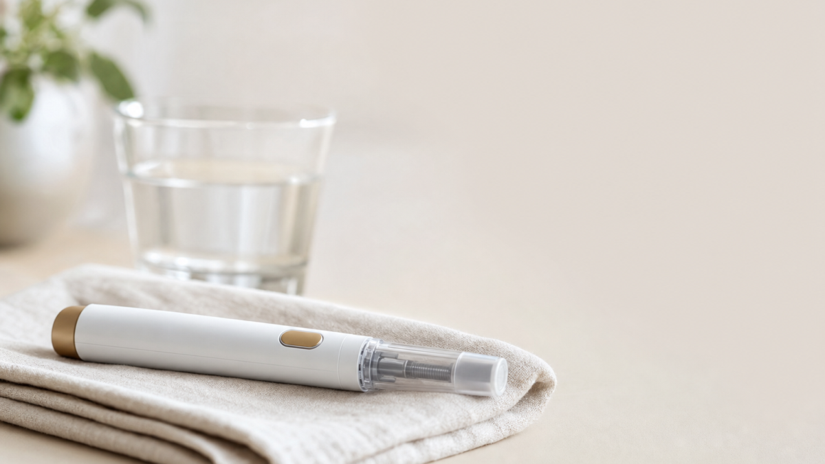 Unbranded [pillar-drug-class] injection pen on a neutral background — WeightLossInjections.com editorial hero