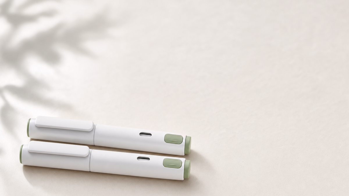 Unbranded [pillar-drug-class] injection pen on a neutral background — WeightLossInjections.com editorial hero