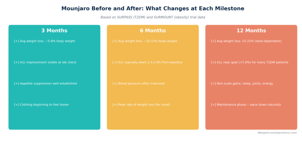 Grouped bar chart titled "Average Weight Loss by Dose Across SURPASS Trials"