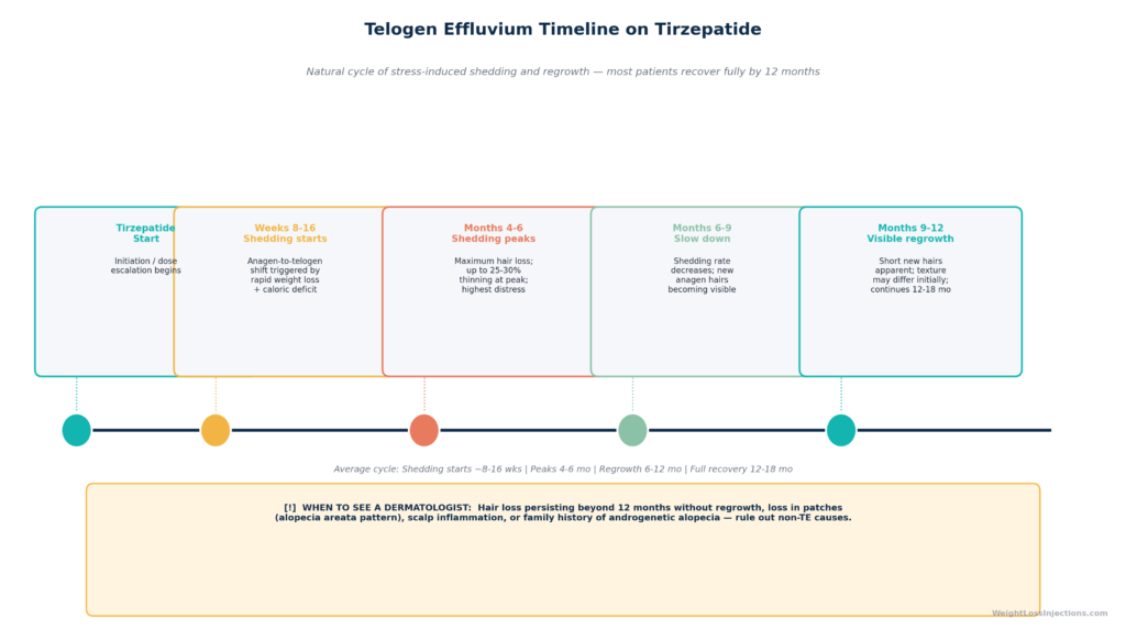 Side-by-side bar chart comparing normal hair cycle distribution (anagen ~87%, catagen ~1%, telogen ~12%) versus telogen