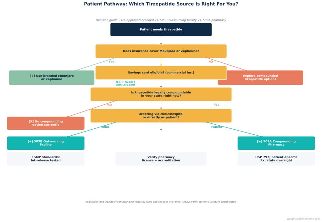 Venn diagram comparing 503A and 503B legal requirements for tirzepatide compounding]